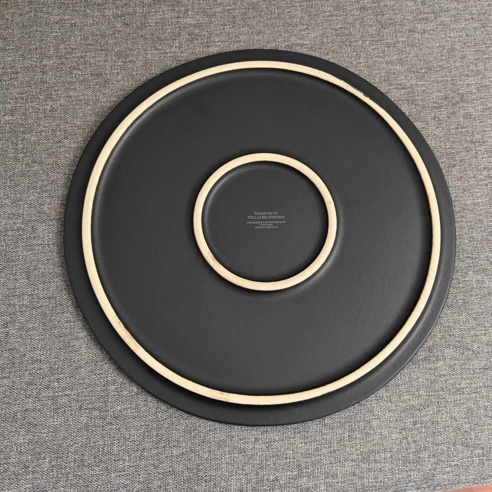 Williams-Sonoma Black Slate Stoneware Round Cheese Platter Blue Brie Wine 13”